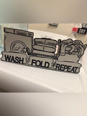 Wash Fold Repeat Laundry Sign - Black & White